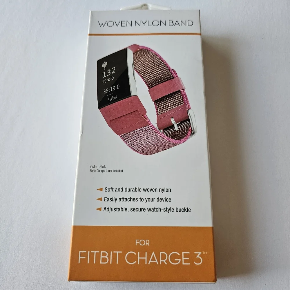 2-Piece Woven Nylon Watch Band for Fitbit Charge 3 - PINK